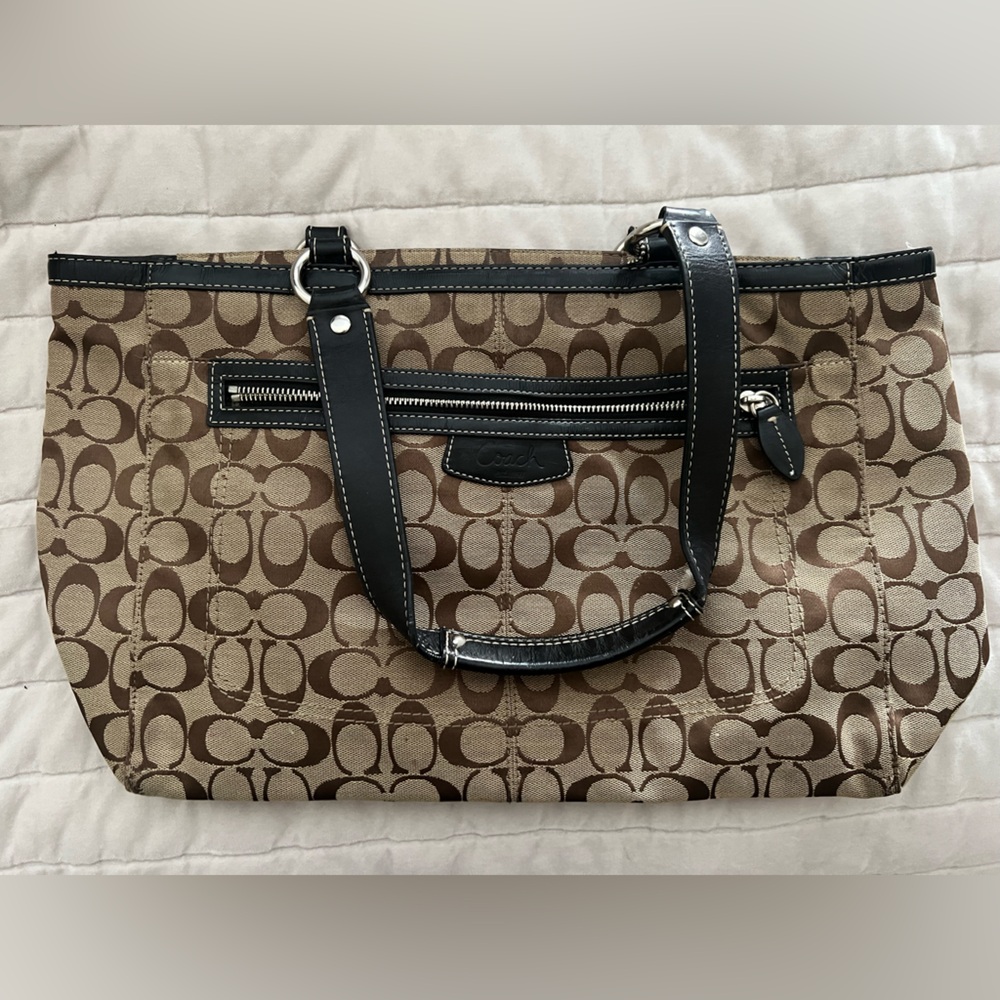 Coach Signature Brown and Black Zip Tote